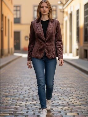 TRUE MEANING Women's Metallic Velvet Brown Blazer Jacket - Elegant Tailored Fit
